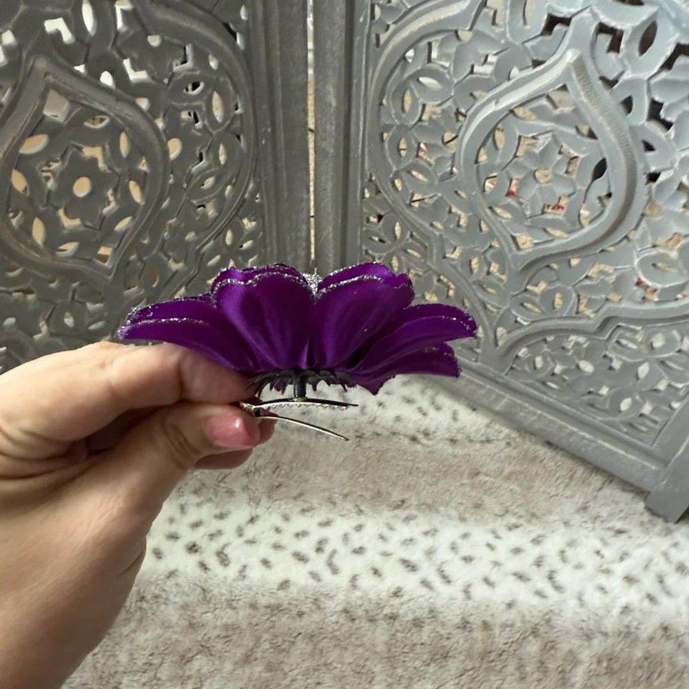 Purple sugar skull floral hair clip Halloween Dia De Los Muertos Day of the Dead